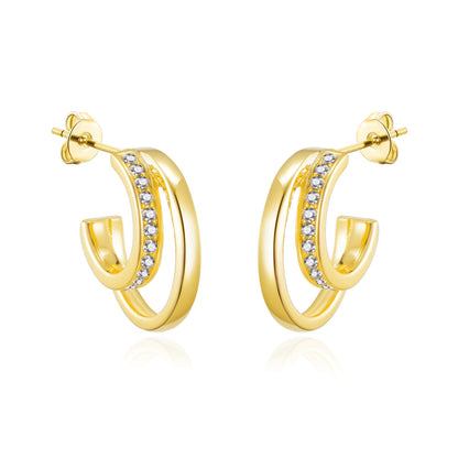 Gold Plated Open Double Hoop Earrings Created With Zircondia® Crystals