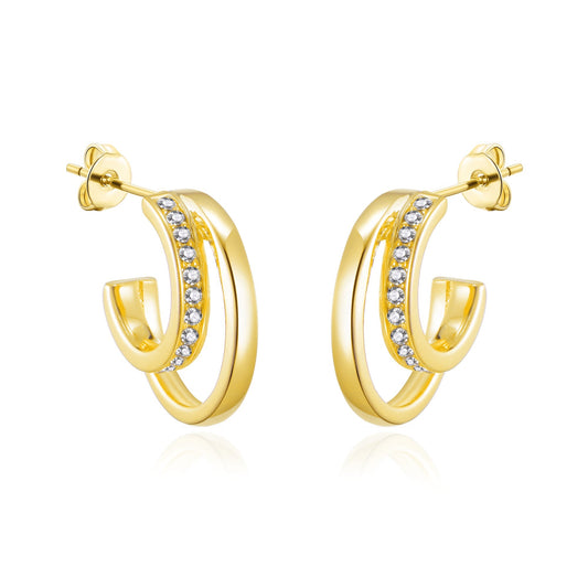 Gold Plated Open Double Hoop Earrings Created With Zircondia® Crystals