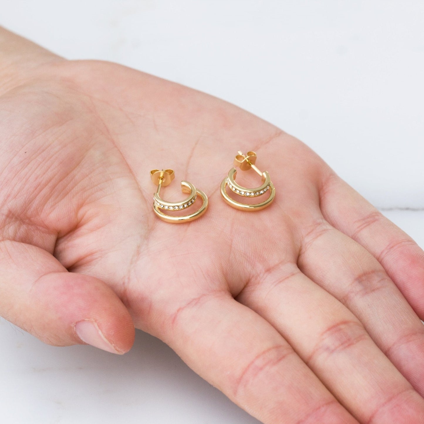 Gold Plated Open Double Hoop Earrings Created With Zircondia® Crystals