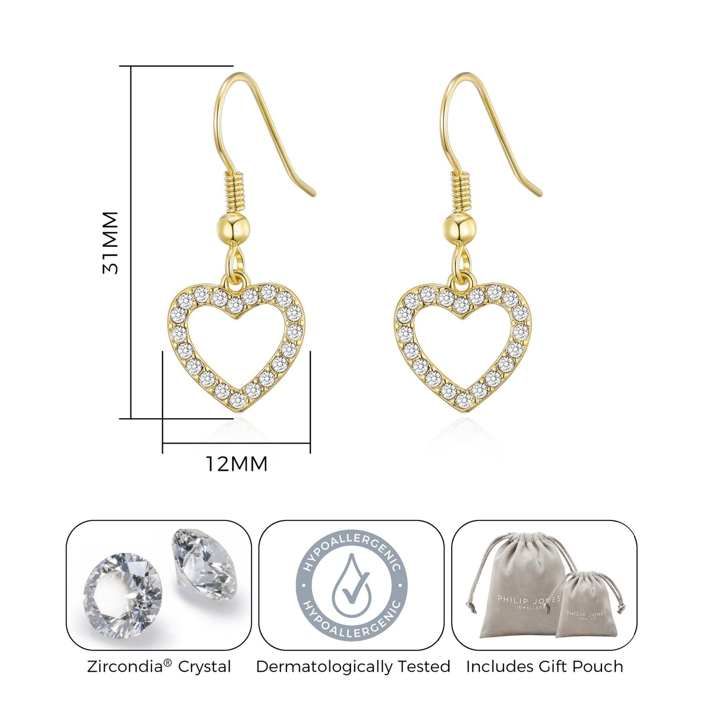 Gold Plated Open Heart Drop Earrings Created with Zircondia® Crystals