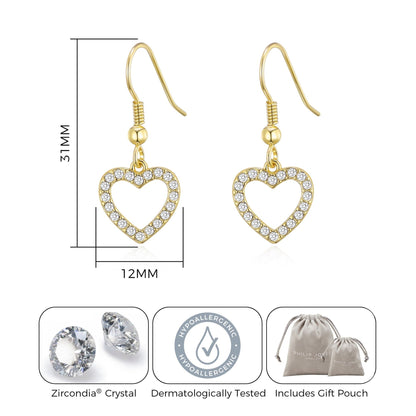 Gold Plated Open Heart Drop Earrings Created with Zircondia® Crystals