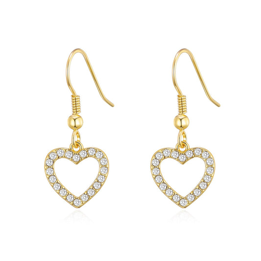 Gold Plated Open Heart Drop Earrings Created with Zircondia® Crystals