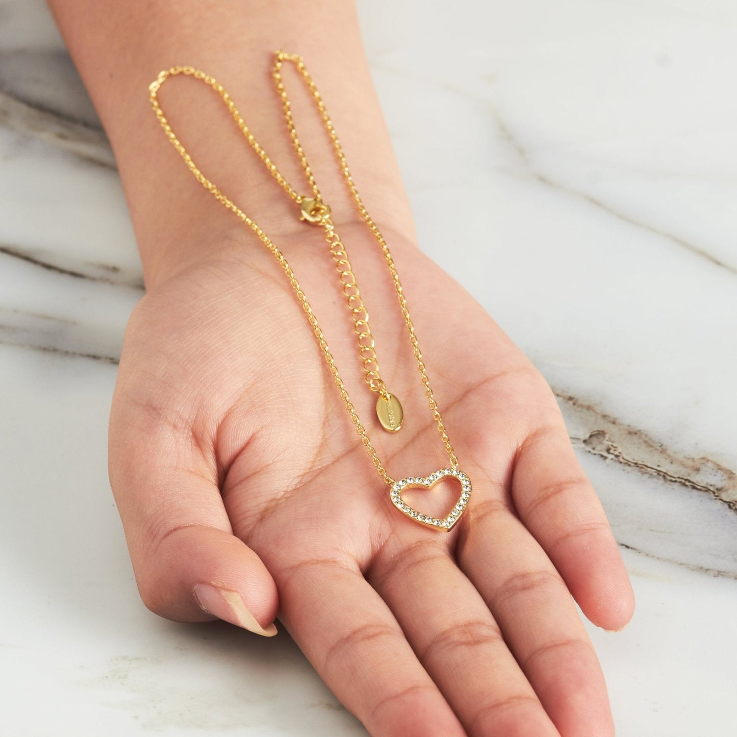 Gold Plated Open Heart Necklace Created with Zircondia® Crystals