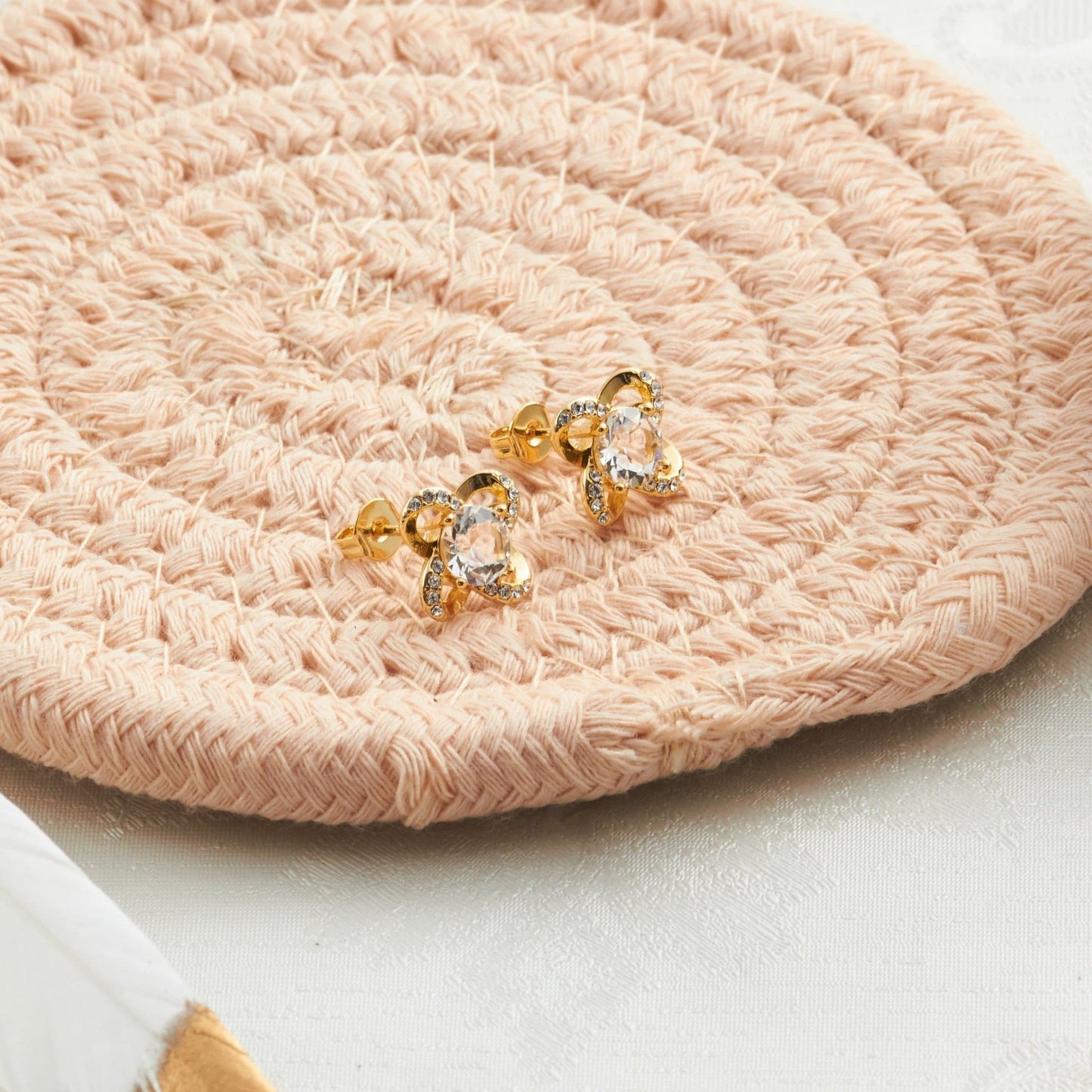Gold Plated Orbit Earrings Created with Zircondia® Crystals