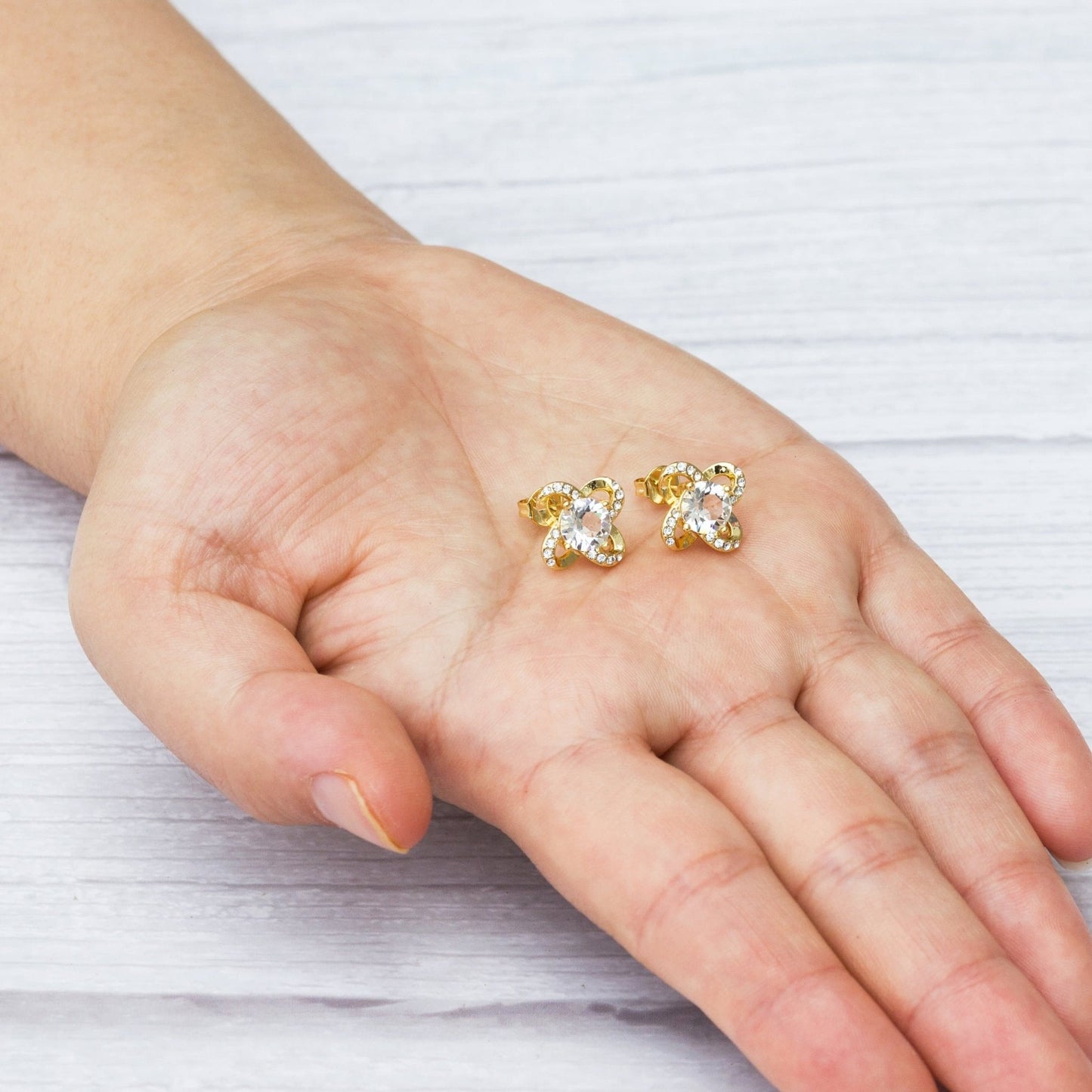 Gold Plated Orbit Earrings Created with Zircondia® Crystals