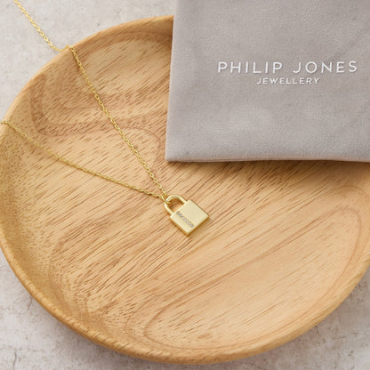 18k Gold Plated Padlock Necklace Created with Zircondia® Crystals