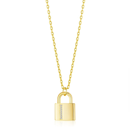 18k Gold Plated Padlock Necklace Created with Zircondia® Crystals