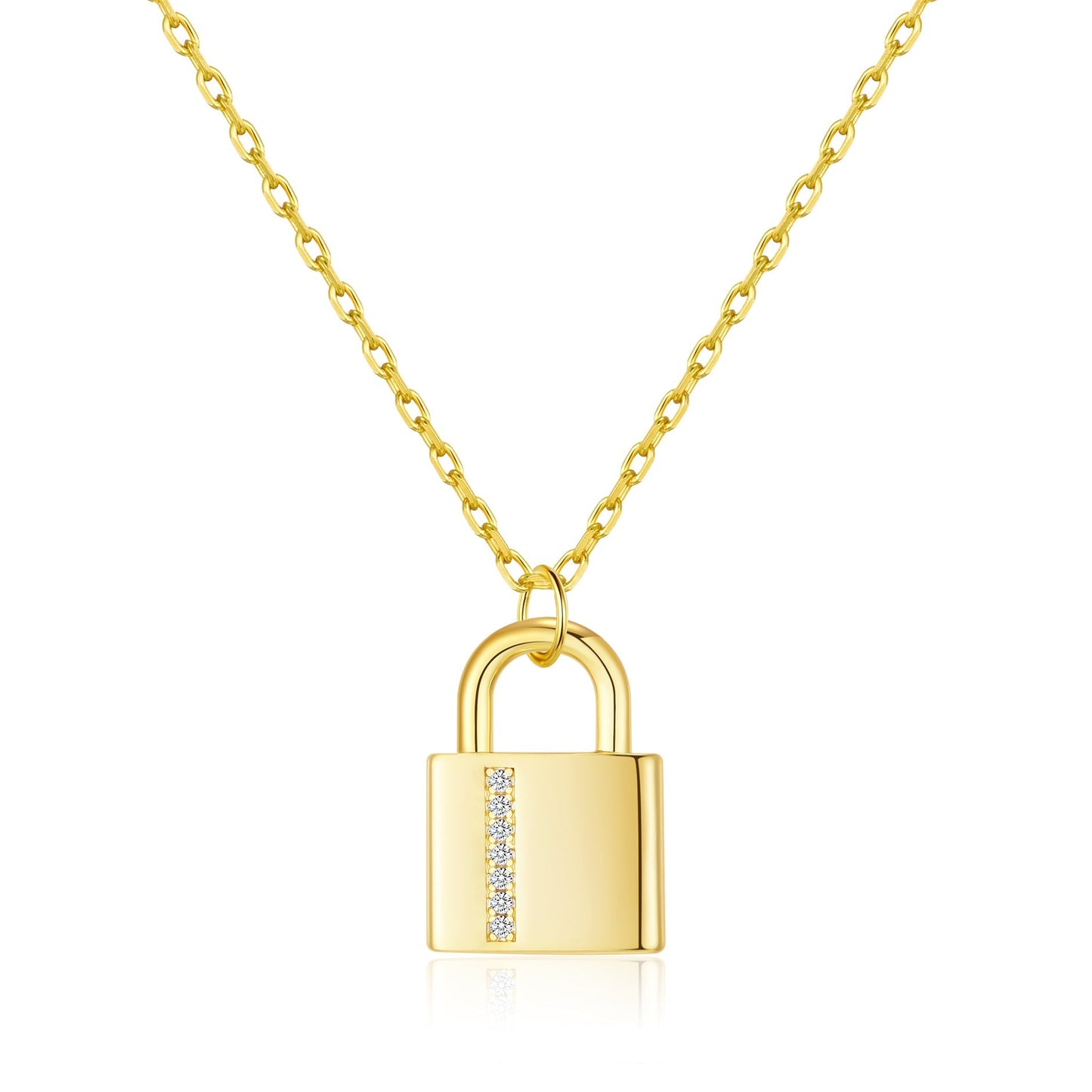 Gold Plated Padlock Necklace Created with Zircondia® Crystals