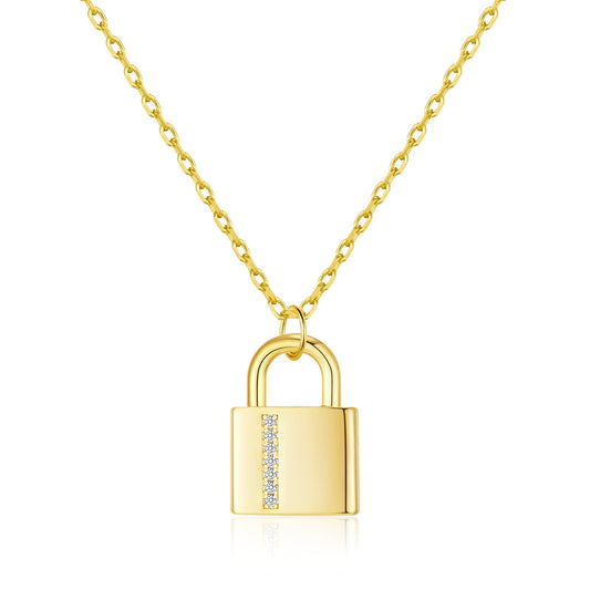 Gold Plated Padlock Necklace Created with Zircondia® Crystals