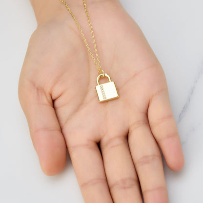 18k Gold Plated Padlock Necklace Created with Zircondia® Crystals