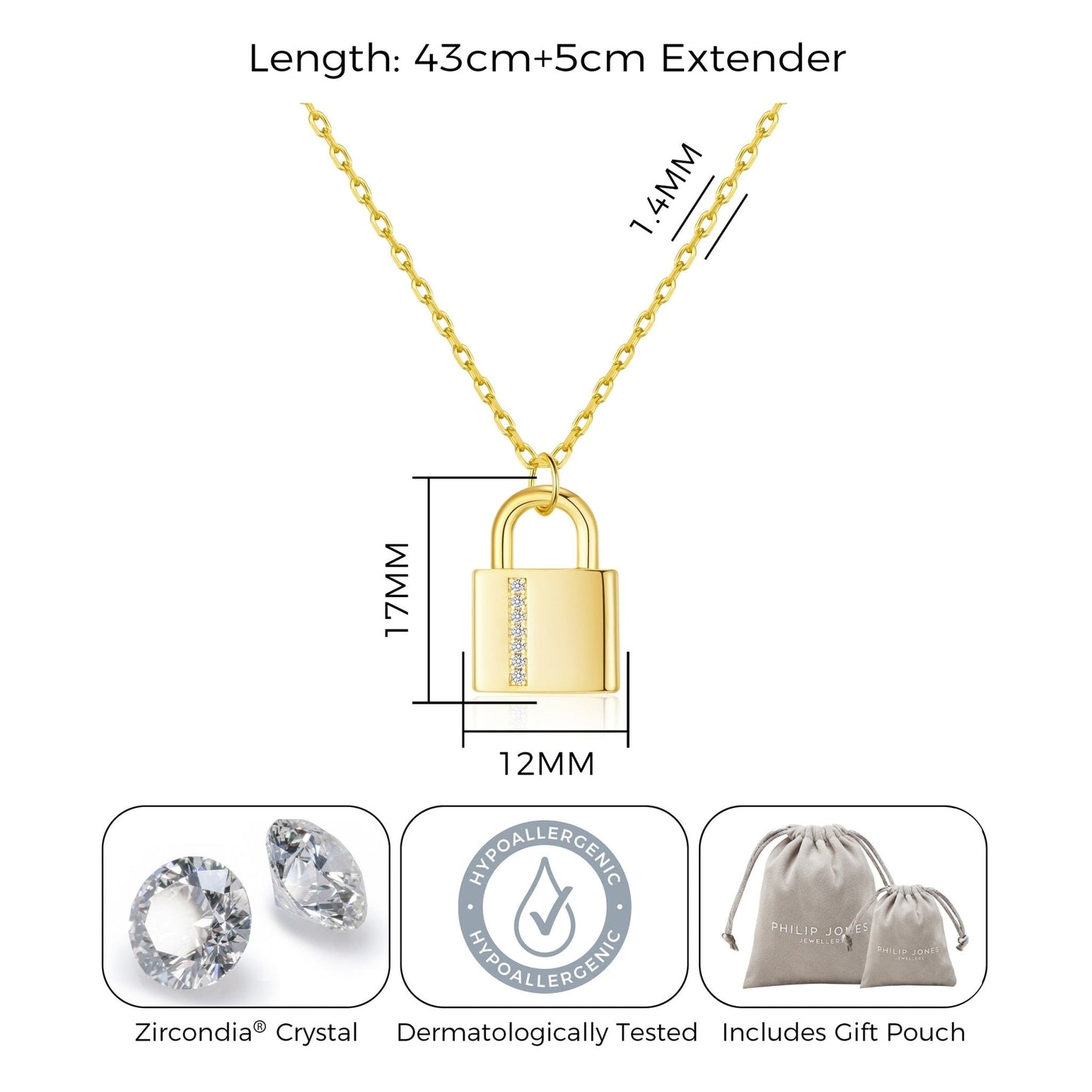 Gold Plated Padlock Necklace Created with Zircondia® Crystals