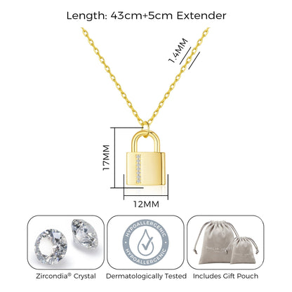 18k Gold Plated Padlock Necklace Created with Zircondia® Crystals