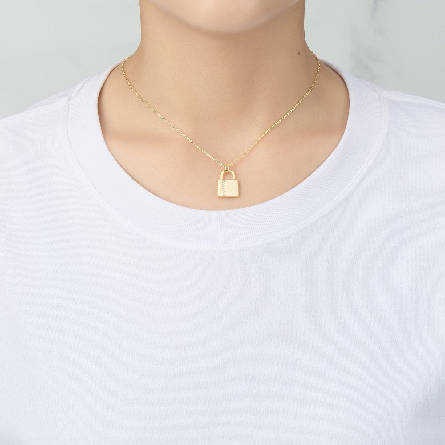 Gold Plated Padlock Necklace Created with Zircondia® Crystals