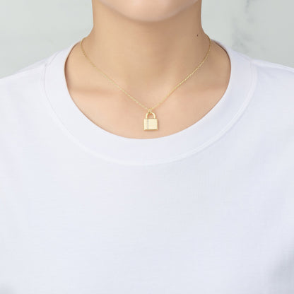18k Gold Plated Padlock Necklace Created with Zircondia® Crystals