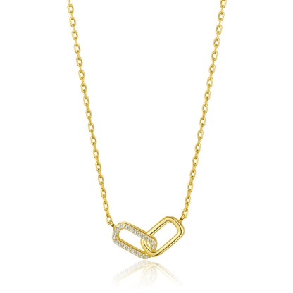 Collier à maillons trombone plaqué or 18 carats créé avec des cristaux Zircondia®