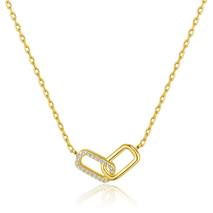 Gold Plated Paperclip Link Necklace Created with Zircondia® Crystals