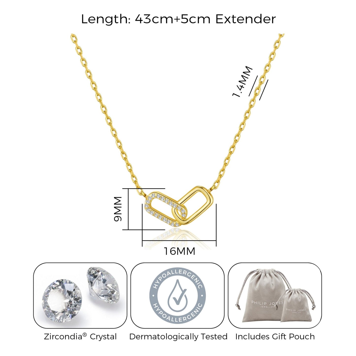 Collier à maillons trombone plaqué or 18 carats créé avec des cristaux Zircondia®