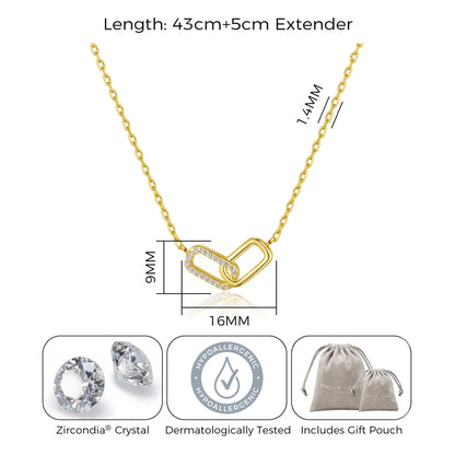 Collier à maillons trombone plaqué or 18 carats créé avec des cristaux Zircondia®