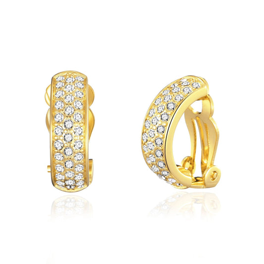 Gold Plated Pave Clip On Earrings Created with Zircondia® Crystals