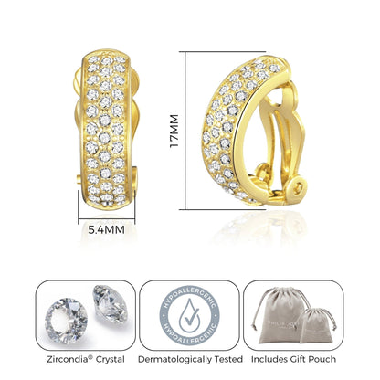 Gold Plated Pave Clip On Earrings Created with Zircondia® Crystals