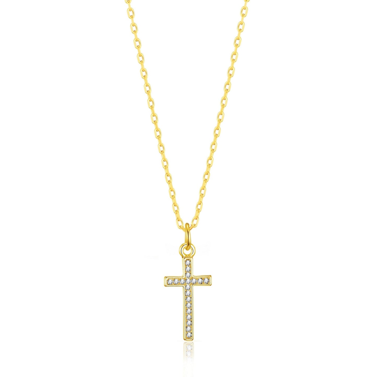 Gold Plated Pave Crystal Cross Necklace Created with Zircondia® Crystals
