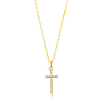 Gold Plated Pave Crystal Cross Necklace Created with Zircondia® Crystals
