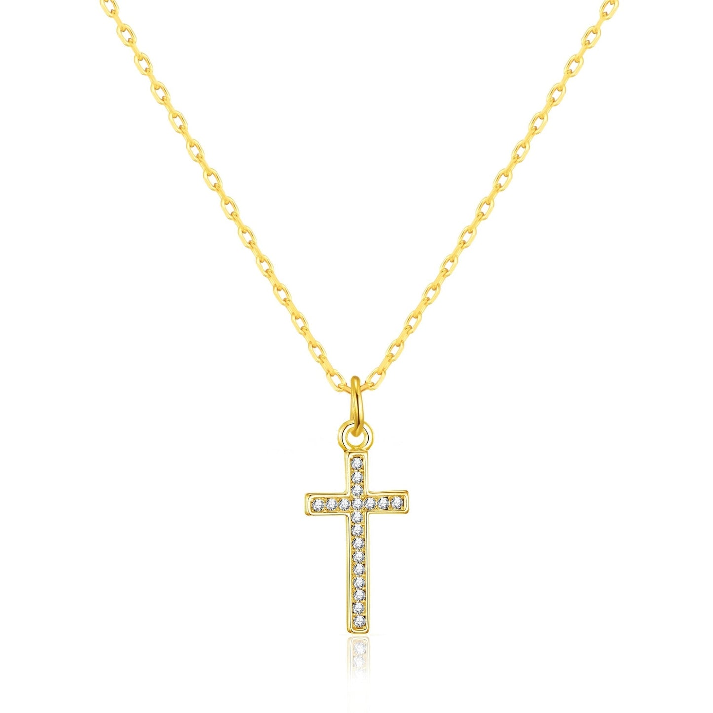 Gold Plated Pave Crystal Cross Necklace Created with Zircondia® Crystals