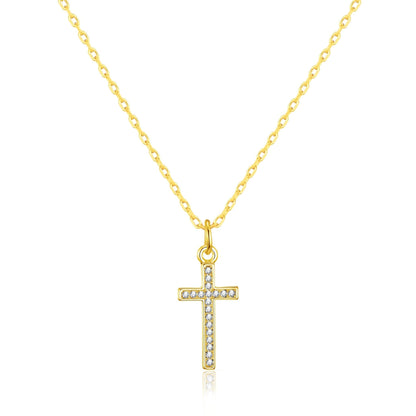 Gold Plated Pave Crystal Cross Necklace Created with Zircondia® Crystals