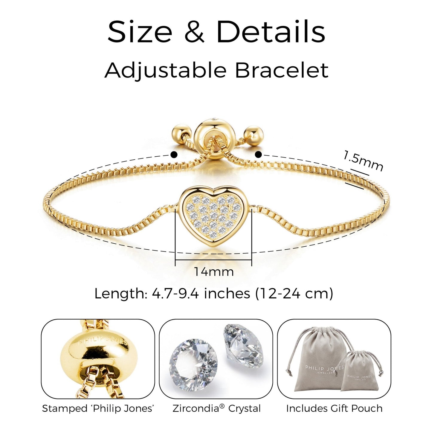 Gold Plated Pave Heart Friendship Bracelet Created with Zircondia® Crystals