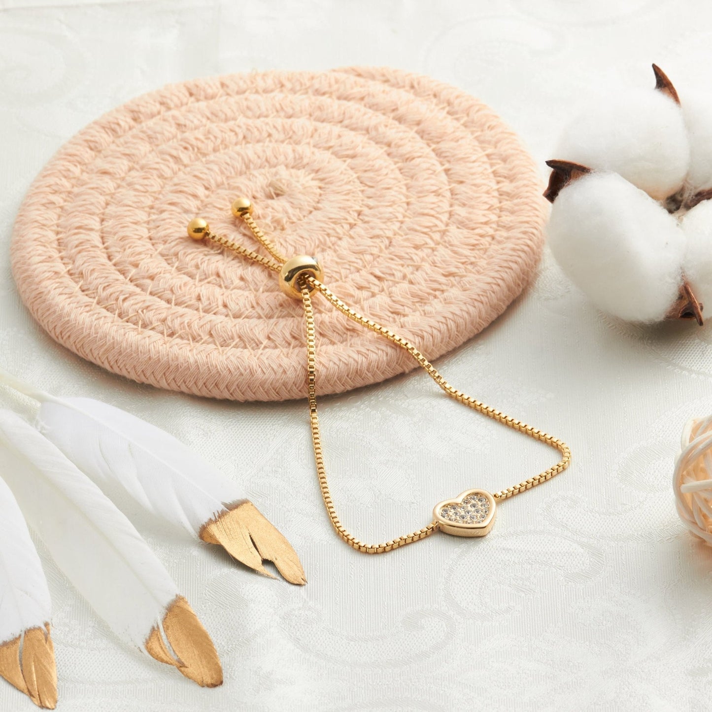 Gold Plated Pave Heart Friendship Bracelet Created with Zircondia® Crystals