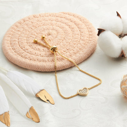 Gold Plated Pave Heart Friendship Bracelet Created with Zircondia® Crystals