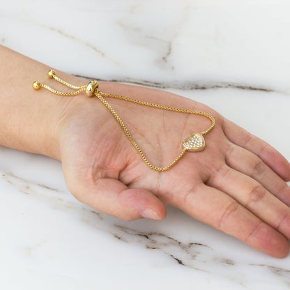 Gold Plated Pave Heart Friendship Bracelet Created with Zircondia® Crystals
