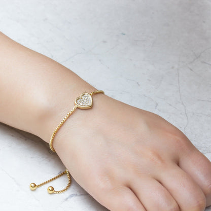 Gold Plated Pave Heart Friendship Bracelet Created with Zircondia® Crystals
