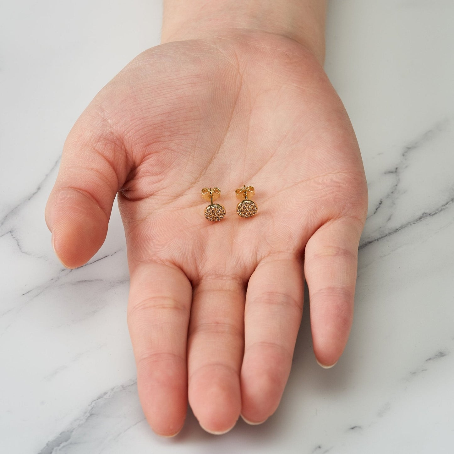 Gold Plated Pave Round Earrings Created with Zircondia® Crystals