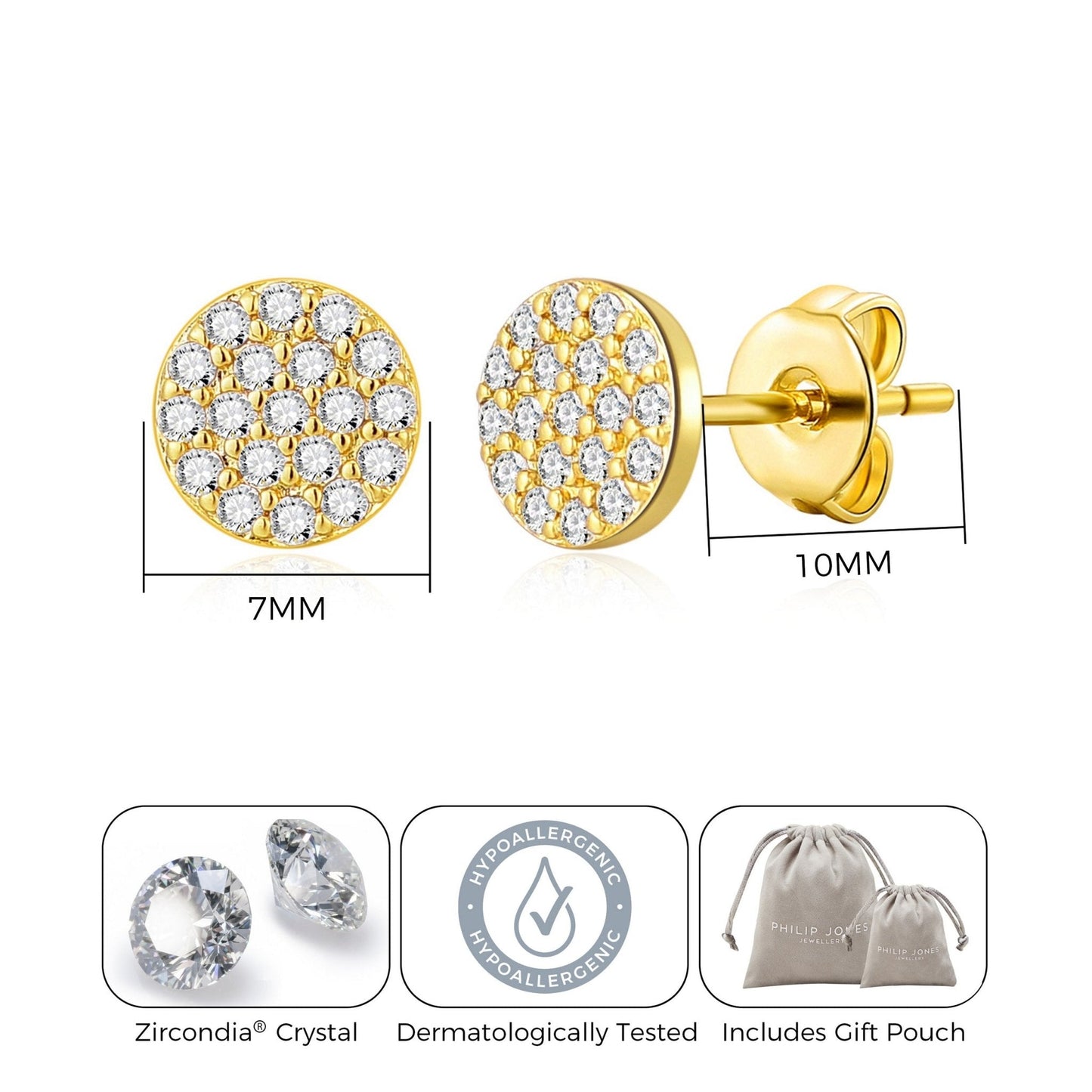 Gold Plated Pave Round Earrings Created with Zircondia® Crystals