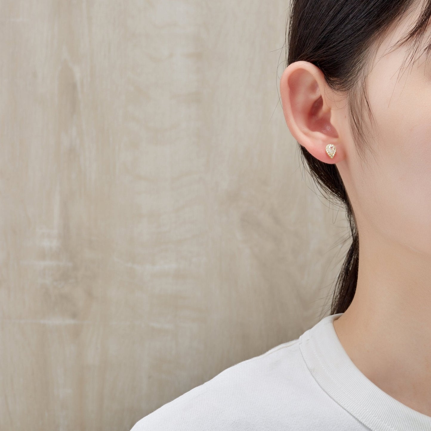 Gold Plated Pear Halo Earrings Created with Zircondia® Crystals