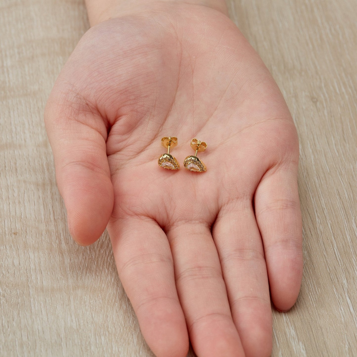 Gold Plated Pear Halo Earrings Created with Zircondia® Crystals