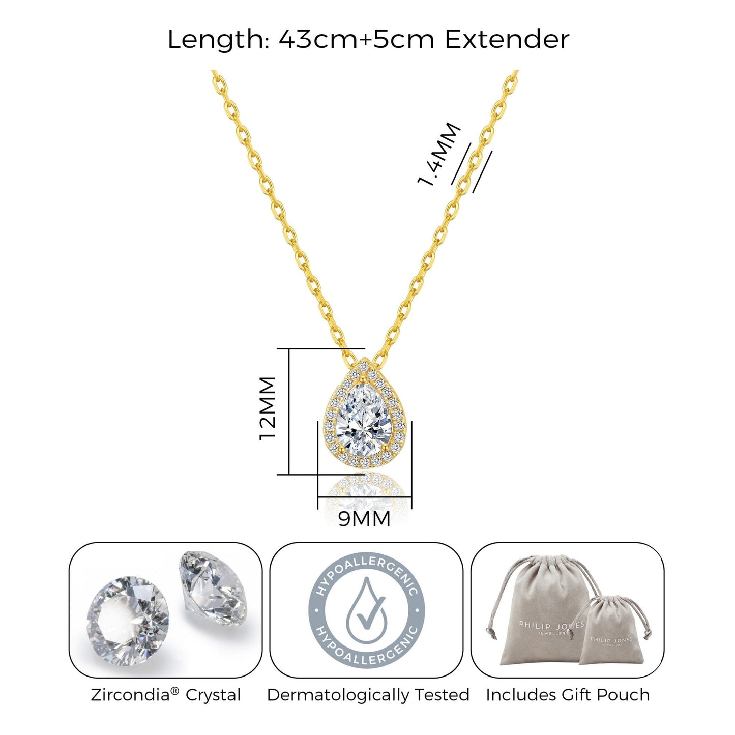 Gold Plated Pear Halo Necklace Created with Zircondia® Crystals