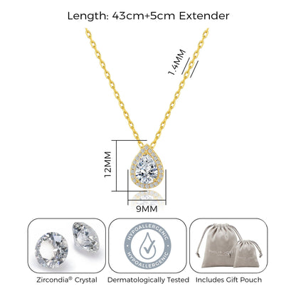 18k Gold Plated Pear Halo Necklace Created with Zircondia® Crystals