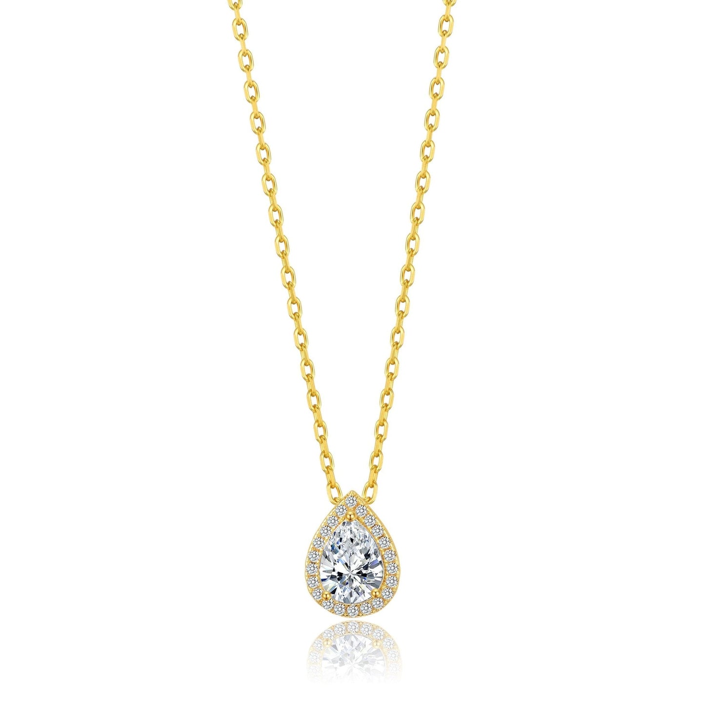 18k Gold Plated Pear Halo Necklace Created with Zircondia® Crystals
