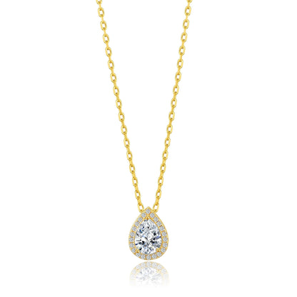 18k Gold Plated Pear Halo Necklace Created with Zircondia® Crystals