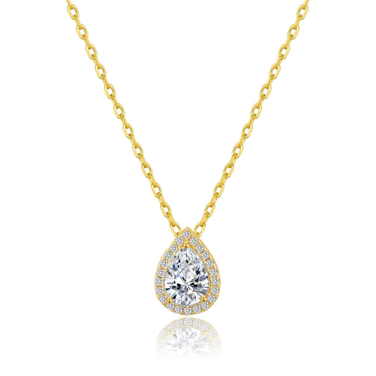 Gold Plated Pear Halo Necklace Created with Zircondia® Crystals