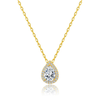 Gold Plated Pear Halo Necklace Created with Zircondia® Crystals