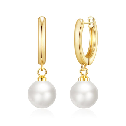 Gold Plated Pearl Drop Hoop Earrings