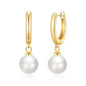 Gold Plated Pearl Drop Hoop Earrings