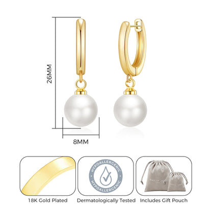 Gold Plated Pearl Drop Hoop Earrings