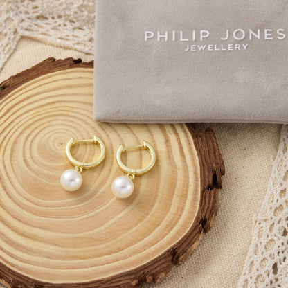 Gold Plated Pearl Drop Hoop Earrings