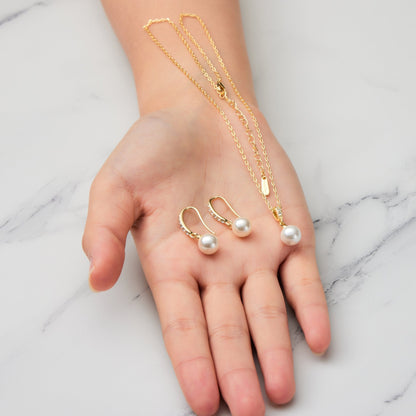 18k Gold Plated Pearl Drop Set Created with Zircondia® Crystals