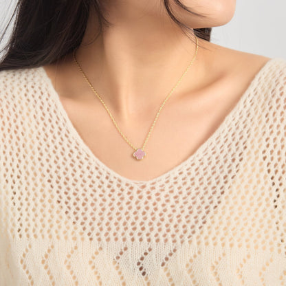18k Gold Plated Pink Mother of Pearl Gemstone Clover Necklace