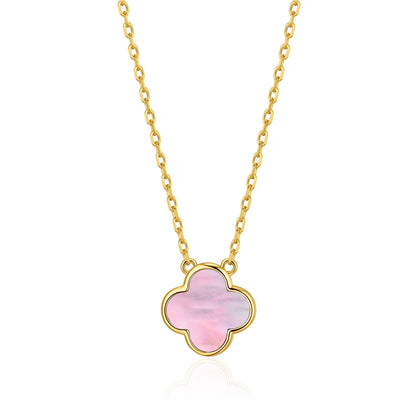 Gold Plated Pink Mother of Pearl Gemstone Clover Necklace